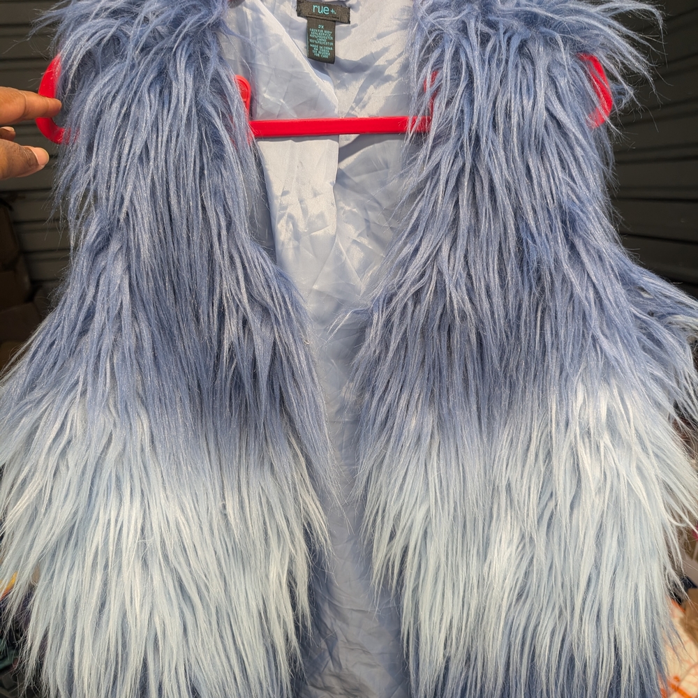 Blue and White Faux Fur Vest